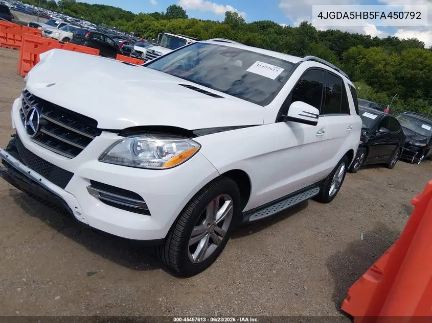 2015 Mercedes-Benz Ml 350 4Matic VIN: 4JGDA5HB5FA450792 Lot: 45457613