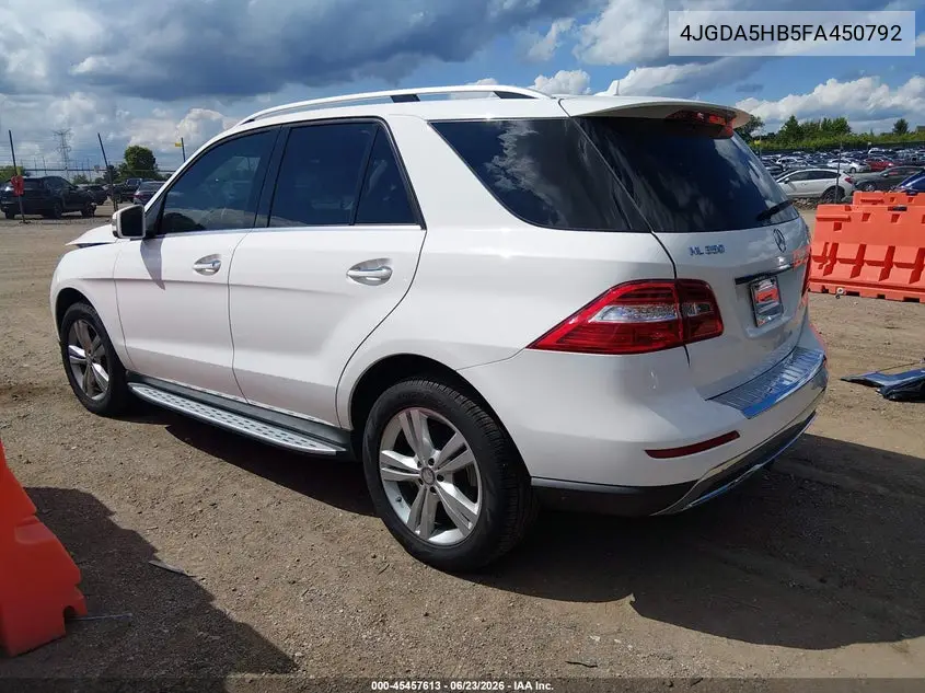 2015 Mercedes-Benz Ml 350 4Matic VIN: 4JGDA5HB5FA450792 Lot: 45457613