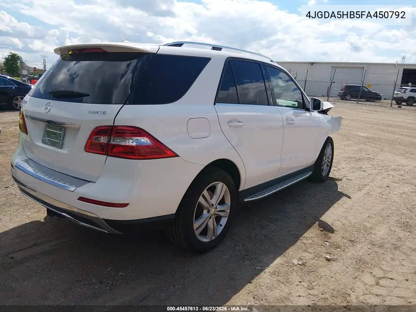 2015 Mercedes-Benz Ml 350 4Matic VIN: 4JGDA5HB5FA450792 Lot: 45457613
