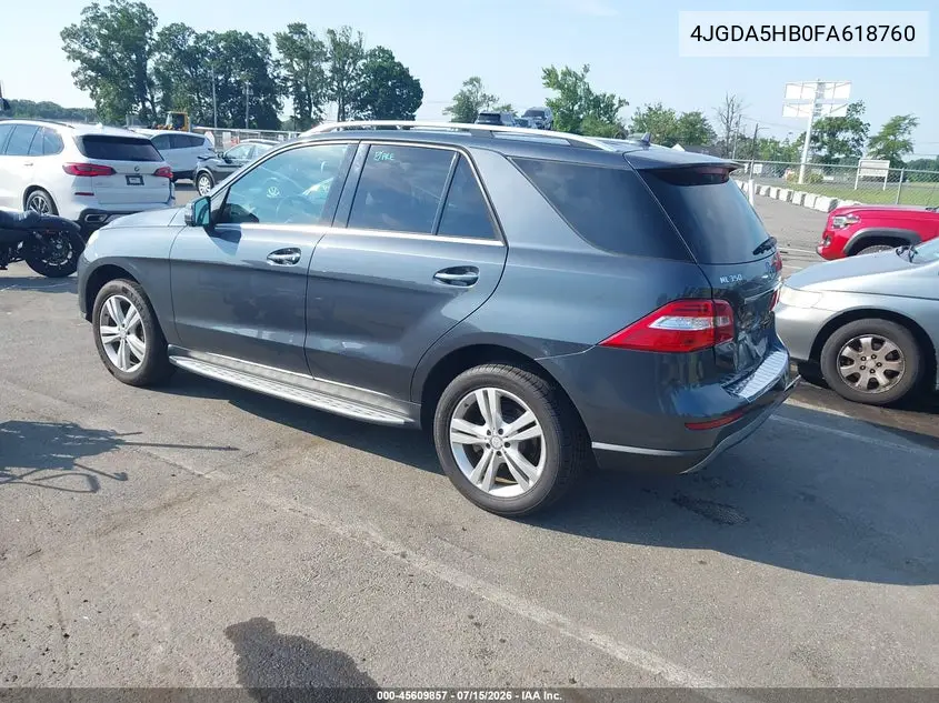 2015 Mercedes-Benz Ml 350 4Matic VIN: 4JGDA5HB0FA618760 Lot: 45609857