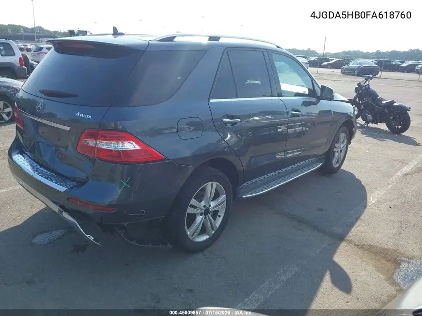 2015 Mercedes-Benz Ml 350 4Matic VIN: 4JGDA5HB0FA618760 Lot: 45609857