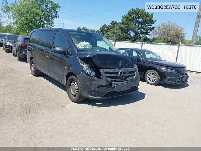 2016 Mercedes-Benz Metris VIN: WD3BG2EA7G3119376 Lot: 12622679