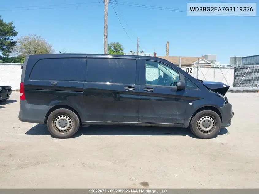 2016 Mercedes-Benz Metris VIN: WD3BG2EA7G3119376 Lot: 12622679