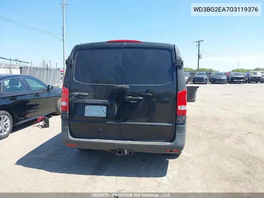 2016 Mercedes-Benz Metris VIN: WD3BG2EA7G3119376 Lot: 12622679