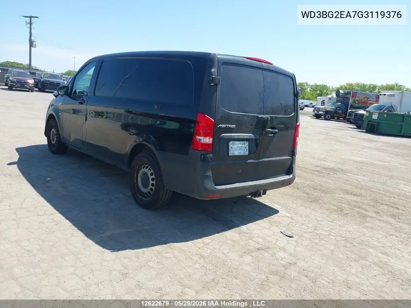 2016 Mercedes-Benz Metris VIN: WD3BG2EA7G3119376 Lot: 12622679