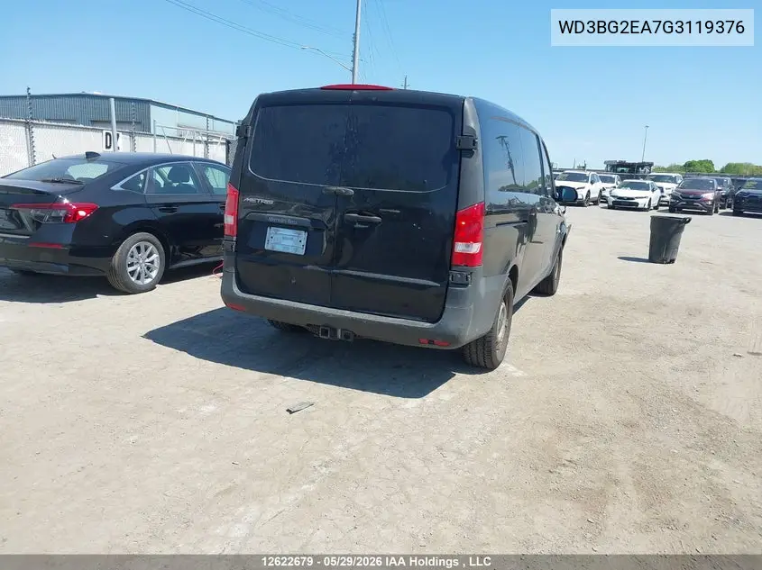 2016 Mercedes-Benz Metris VIN: WD3BG2EA7G3119376 Lot: 12622679