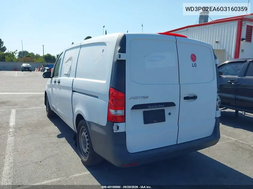 2016 Mercedes-Benz Metris VIN: WD3PG2EA6G3160359 Lot: 45150560