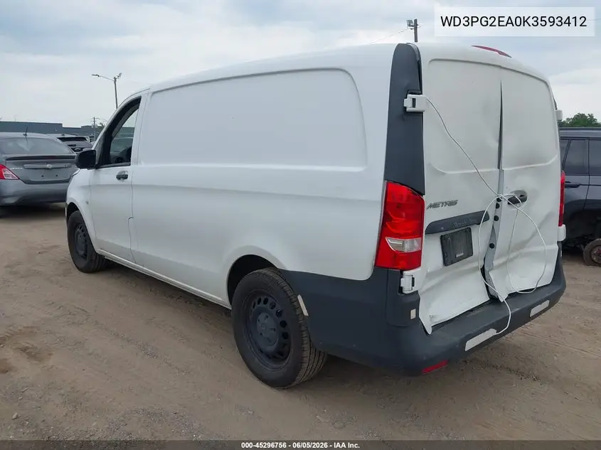 2019 Mercedes-Benz Metris VIN: WD3PG2EA0K3593412 Lot: 45296756