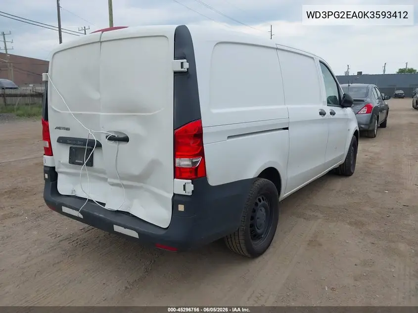 2019 Mercedes-Benz Metris VIN: WD3PG2EA0K3593412 Lot: 45296756