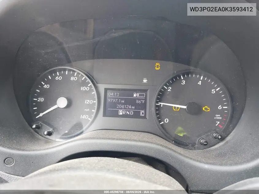 2019 Mercedes-Benz Metris VIN: WD3PG2EA0K3593412 Lot: 45296756
