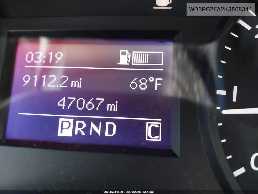 2019 Mercedes-Benz Metris VIN: WD3PG2EA2K3508344 Lot: 45311669