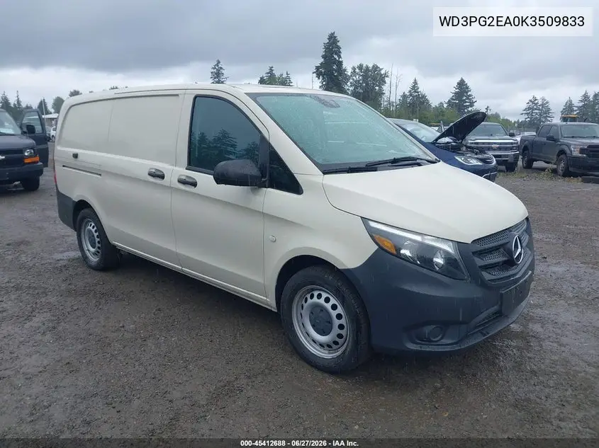 2019 Mercedes-Benz Metris VIN: WD3PG2EA0K3509833 Lot: 45412688