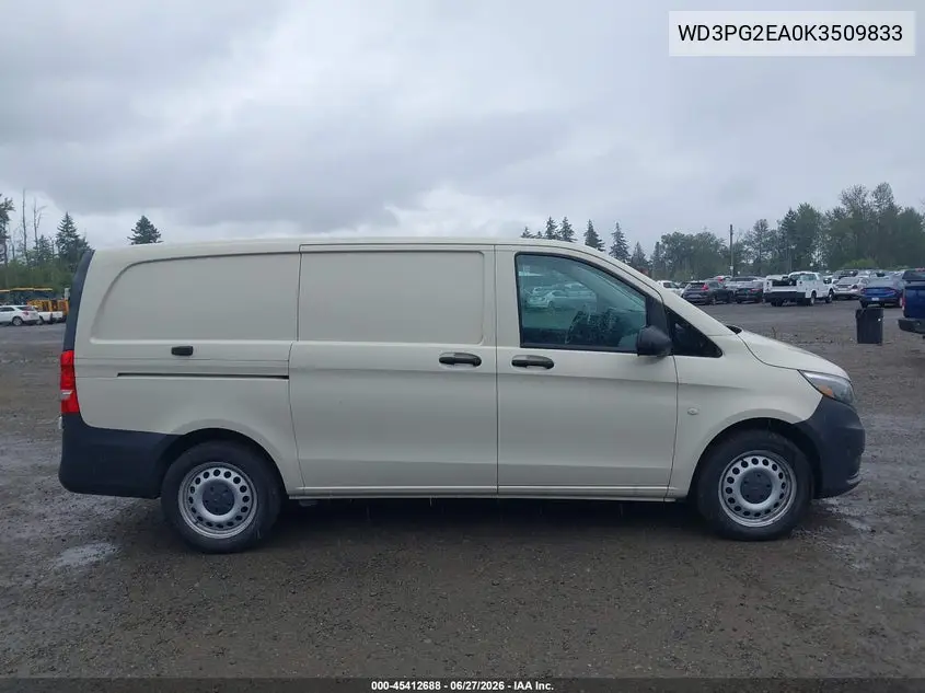 2019 Mercedes-Benz Metris VIN: WD3PG2EA0K3509833 Lot: 45412688
