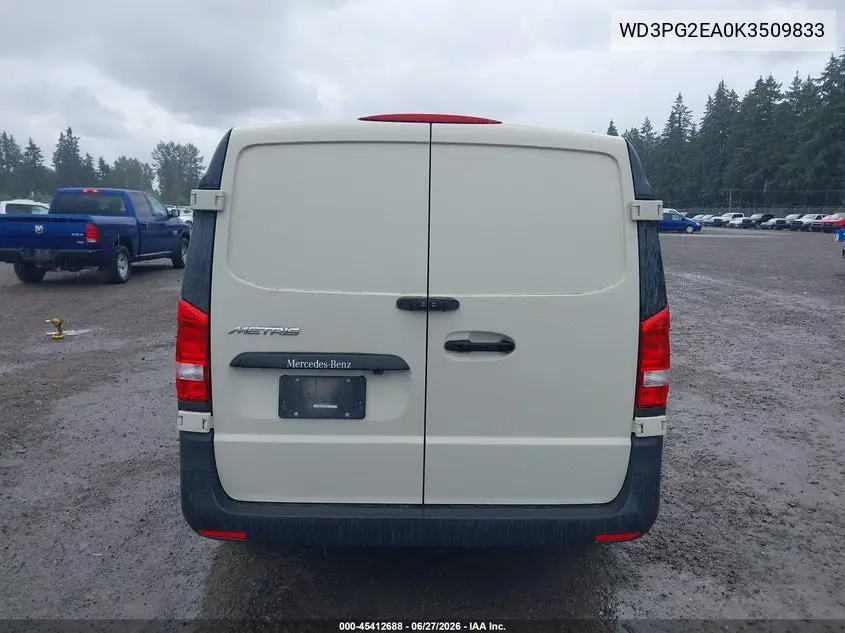 2019 Mercedes-Benz Metris VIN: WD3PG2EA0K3509833 Lot: 45412688