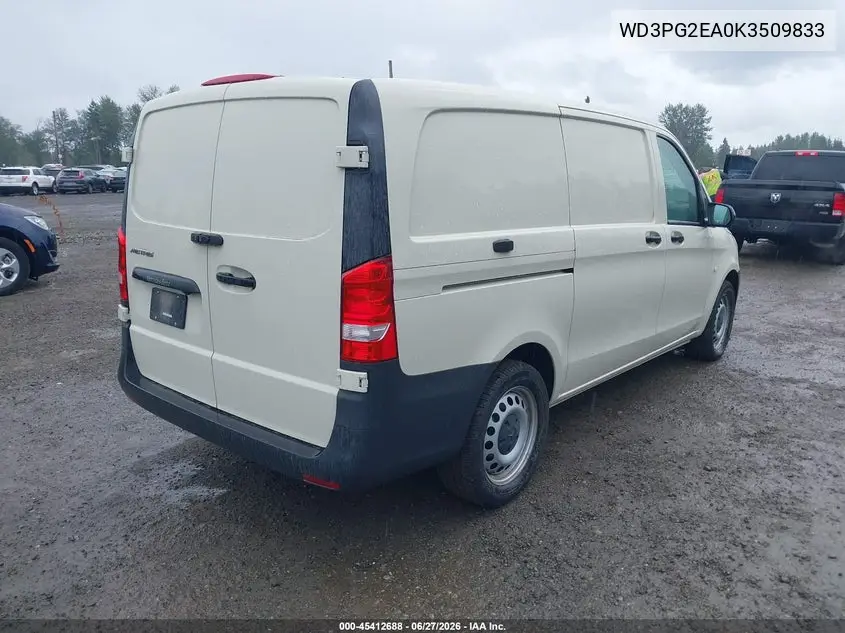 2019 Mercedes-Benz Metris VIN: WD3PG2EA0K3509833 Lot: 45412688