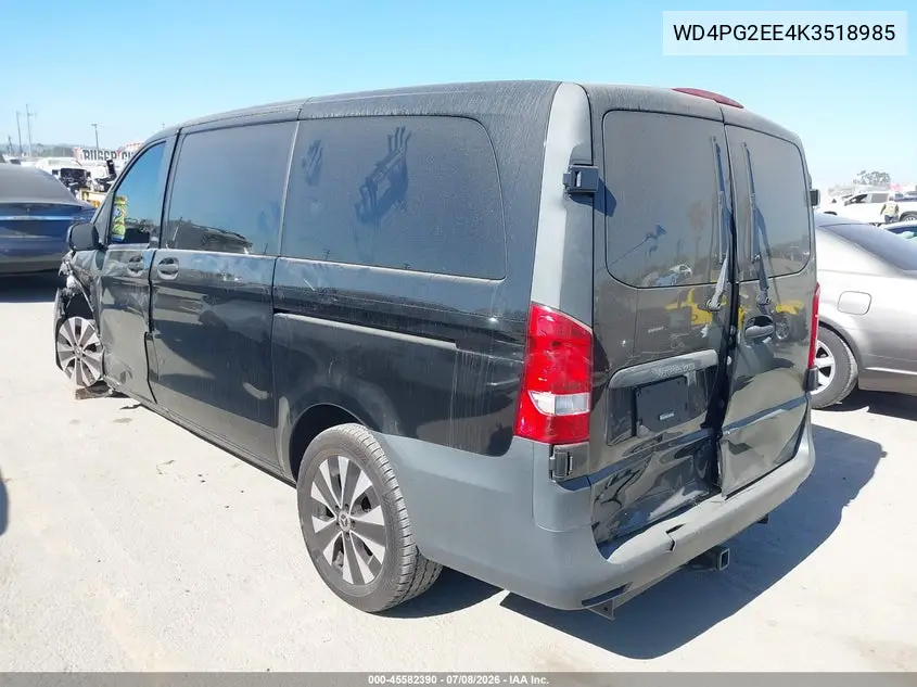 2019 Mercedes-Benz Metris VIN: WD4PG2EE4K3518985 Lot: 45582390