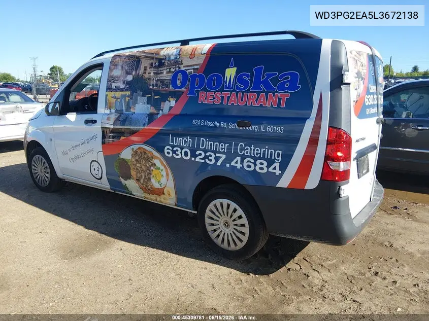 2020 Mercedes-Benz Metris VIN: WD3PG2EA5L3672138 Lot: 45309781