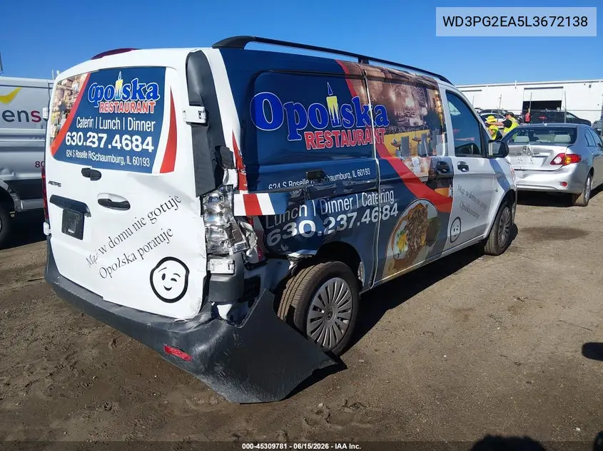 2020 Mercedes-Benz Metris VIN: WD3PG2EA5L3672138 Lot: 45309781