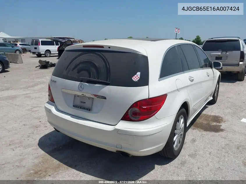 2006 Mercedes-Benz R 350 4Matic VIN: 4JGCB65E16A007424 Lot: 45650572