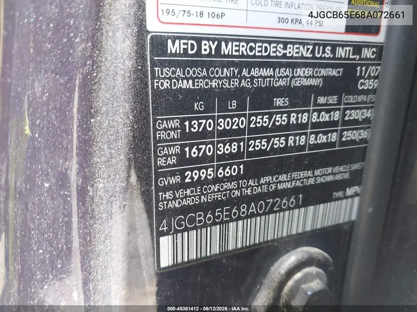 2008 Mercedes-Benz R-Class 3.5L VIN: 4JGCB65E68A072661 Lot: 45361412