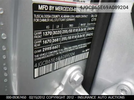 2009 Mercedes-Benz R350 R Class VIN: 4JGCB65E69A089204 Lot: 9367450