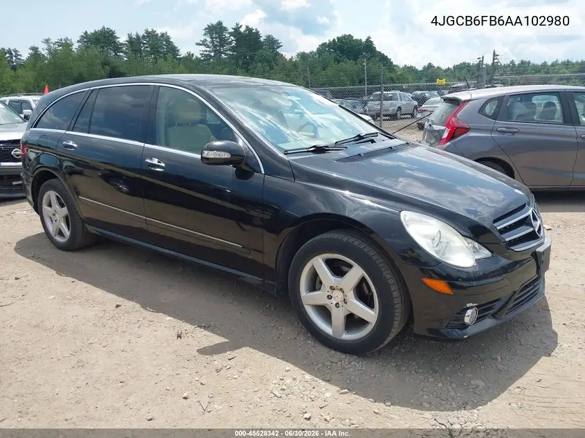 2010 Mercedes-Benz R 350 4Matic VIN: 4JGCB6FB6AA102980 Lot: 45528342