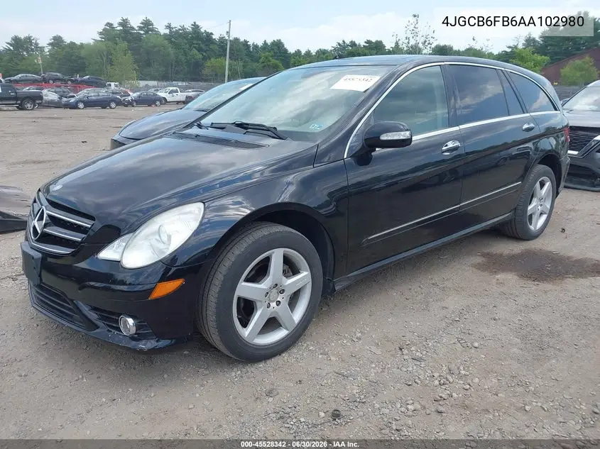 2010 Mercedes-Benz R 350 4Matic VIN: 4JGCB6FB6AA102980 Lot: 45528342