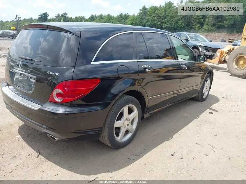 2010 Mercedes-Benz R 350 4Matic VIN: 4JGCB6FB6AA102980 Lot: 45528342