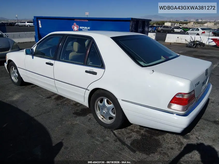 1998 Mercedes-Benz S 420 VIN: WDBGA43GXWA381272 Lot: 45433130