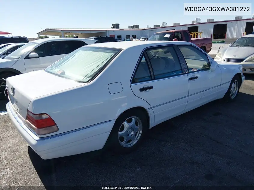 1998 Mercedes-Benz S 420 VIN: WDBGA43GXWA381272 Lot: 45433130