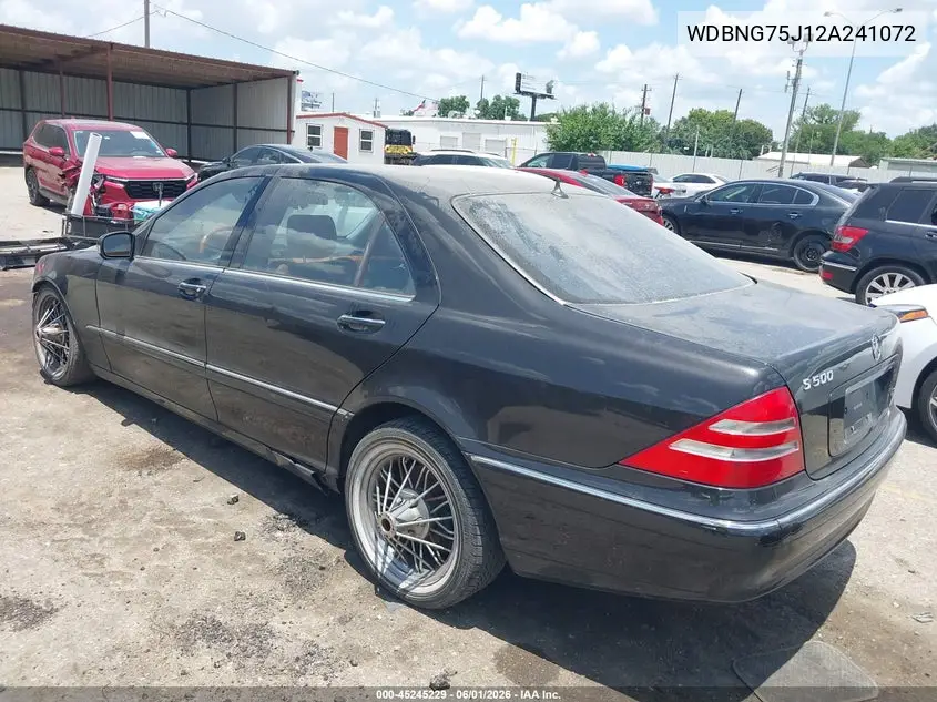 2002 Mercedes-Benz S 500 VIN: WDBNG75J12A241072 Lot: 45245229