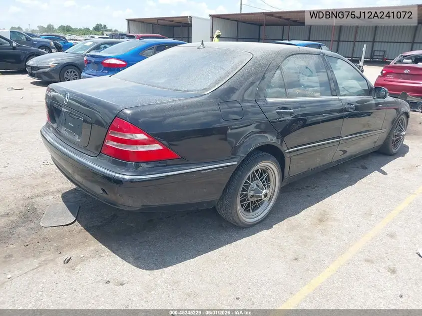 2002 Mercedes-Benz S 500 VIN: WDBNG75J12A241072 Lot: 45245229