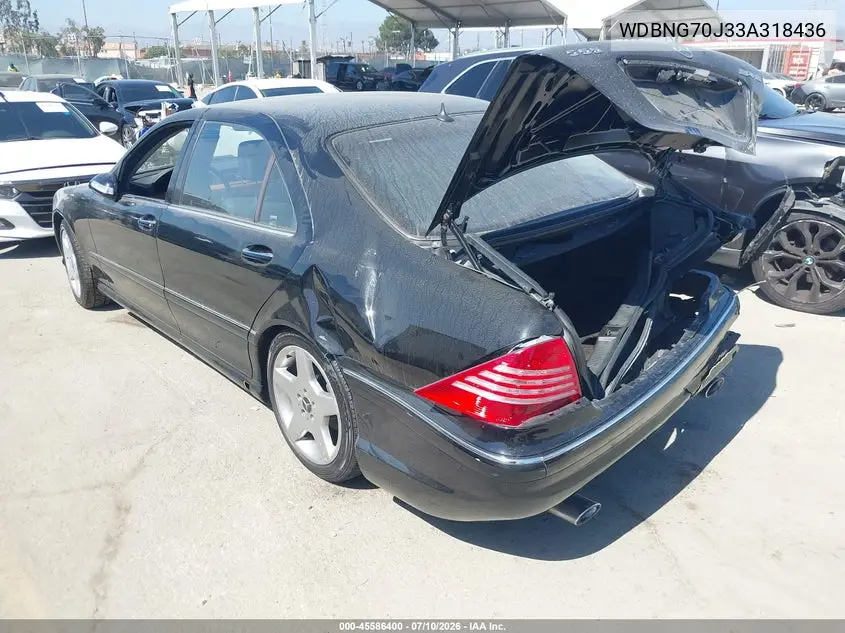 2003 Mercedes-Benz S 430 VIN: WDBNG70J33A318436 Lot: 45586400
