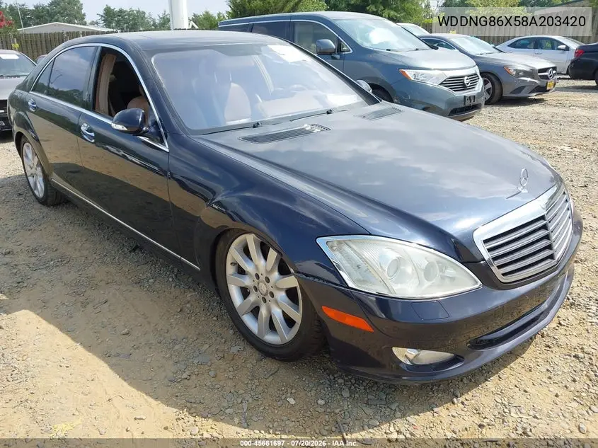 2008 Mercedes-Benz S 550 4Matic VIN: WDDNG86X58A203420 Lot: 45661697