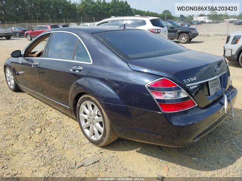 2008 Mercedes-Benz S 550 4Matic VIN: WDDNG86X58A203420 Lot: 45661697