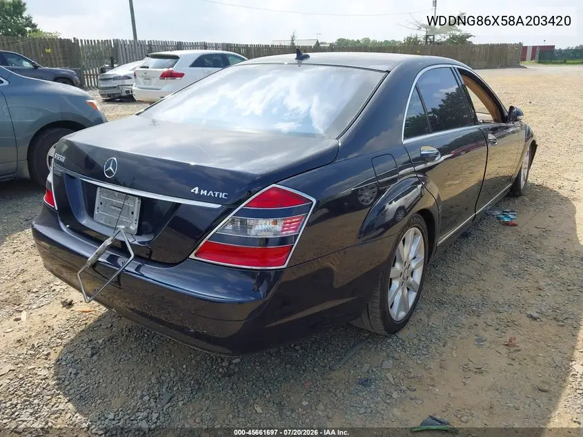 2008 Mercedes-Benz S 550 4Matic VIN: WDDNG86X58A203420 Lot: 45661697