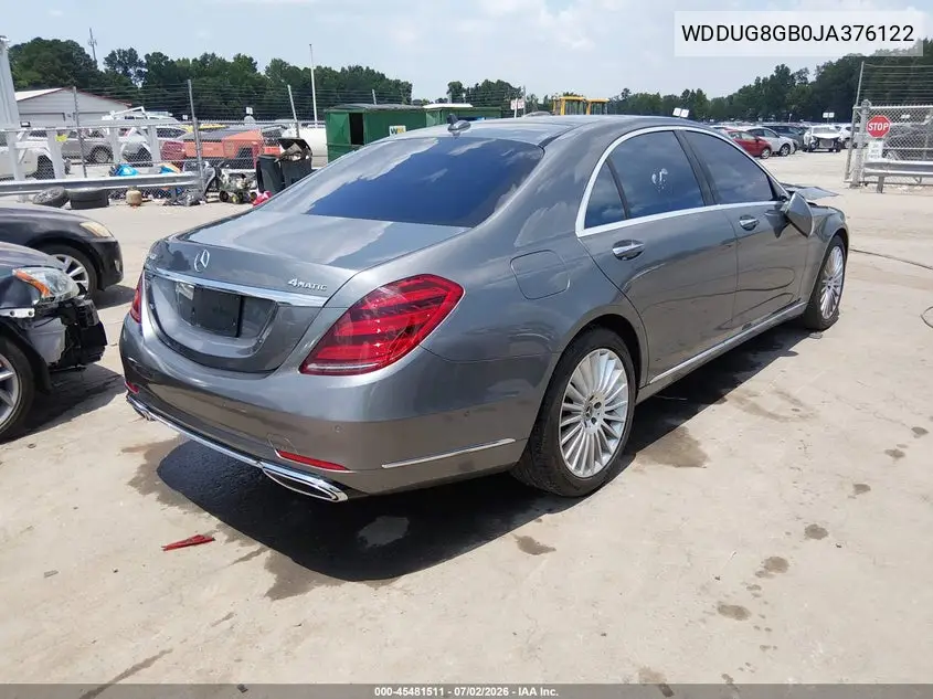 2018 Mercedes-Benz S 560 4Matic VIN: WDDUG8GB0JA376122 Lot: 45481511