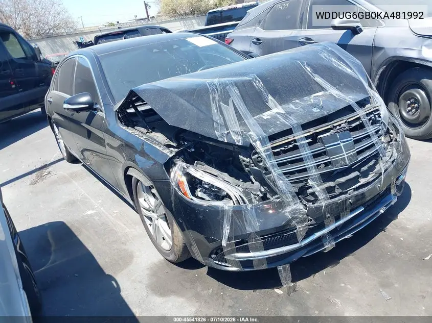 2019 Mercedes-Benz S 450 VIN: WDDUG6GB0KA481992 Lot: 45541826