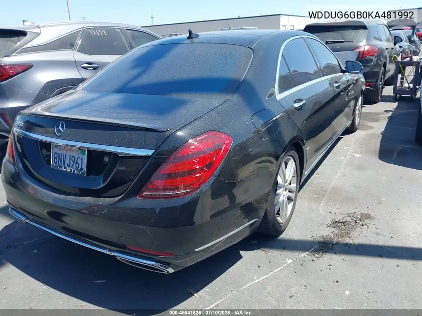 2019 Mercedes-Benz S 450 VIN: WDDUG6GB0KA481992 Lot: 45541826