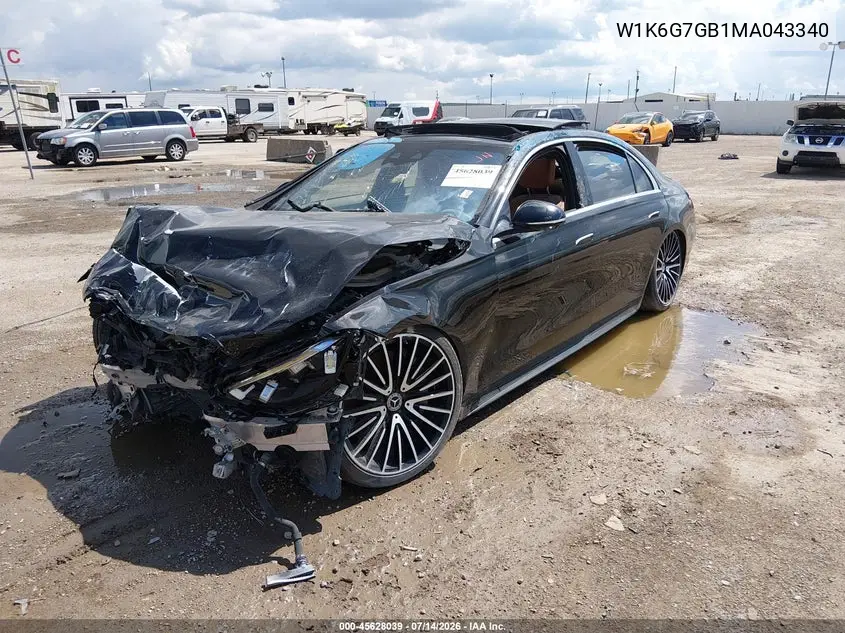 2021 Mercedes-Benz S 580 4Matic VIN: W1K6G7GB1MA043340 Lot: 45628039