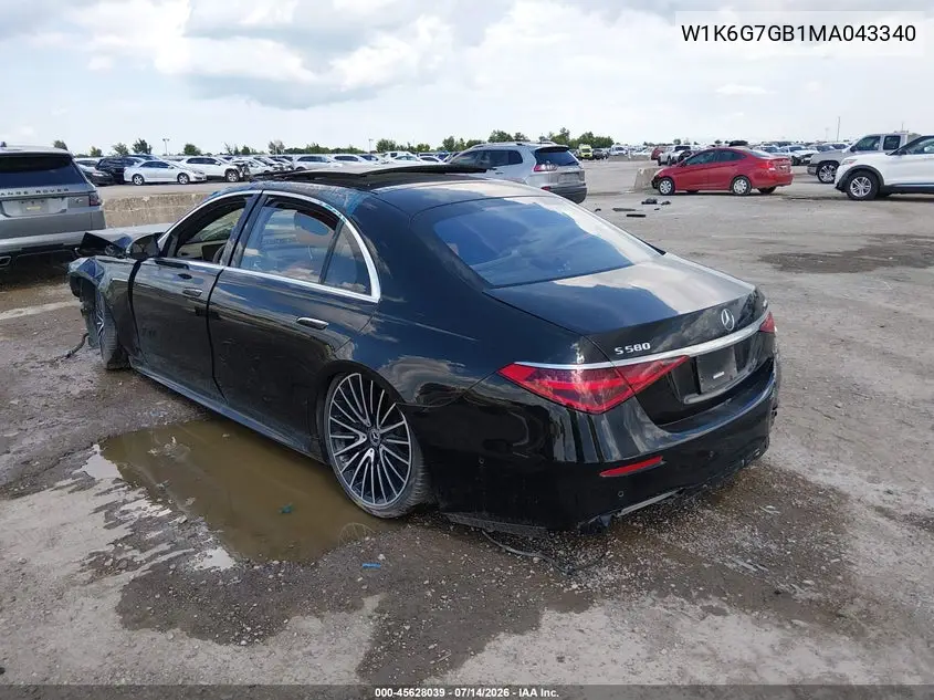 2021 Mercedes-Benz S 580 4Matic VIN: W1K6G7GB1MA043340 Lot: 45628039
