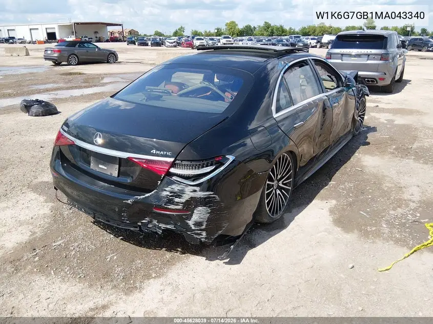 2021 Mercedes-Benz S 580 4Matic VIN: W1K6G7GB1MA043340 Lot: 45628039