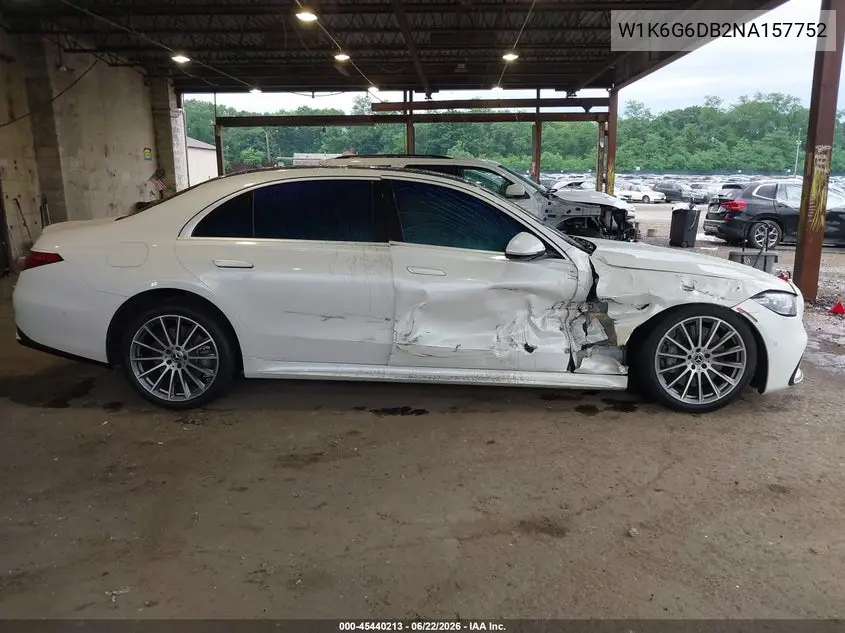 2022 Mercedes-Benz S 500 4Matic VIN: W1K6G6DB2NA157752 Lot: 45440213