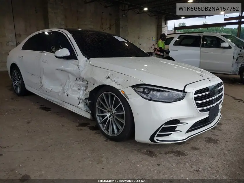 2022 Mercedes-Benz S 500 4Matic VIN: W1K6G6DB2NA157752 Lot: 45440213