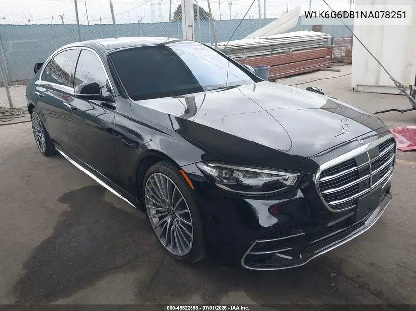 2022 Mercedes-Benz S 500 4Matic VIN: W1K6G6DB1NA078251 Lot: 45522558