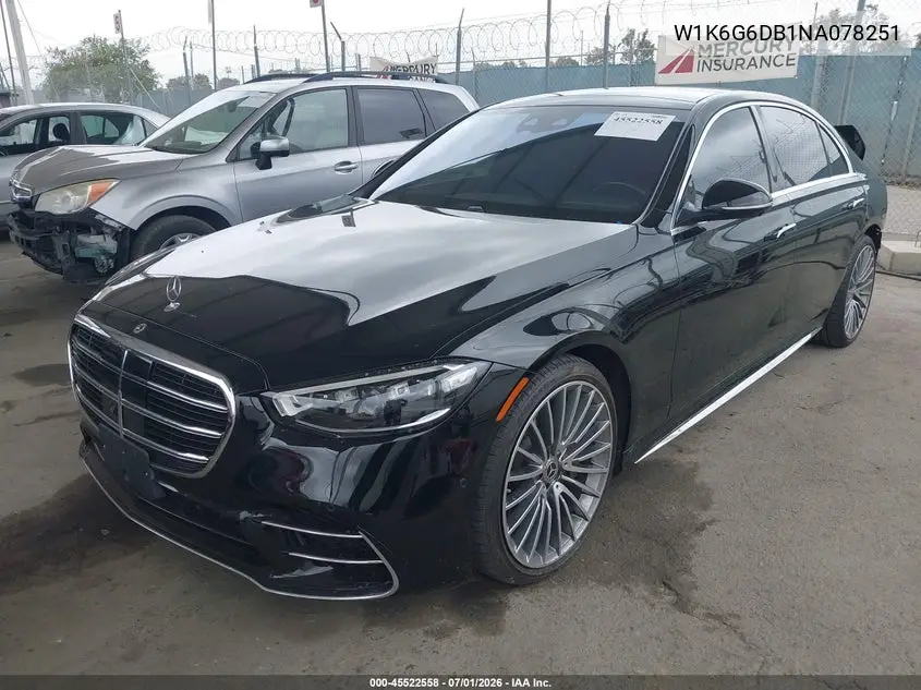 2022 Mercedes-Benz S 500 4Matic VIN: W1K6G6DB1NA078251 Lot: 45522558