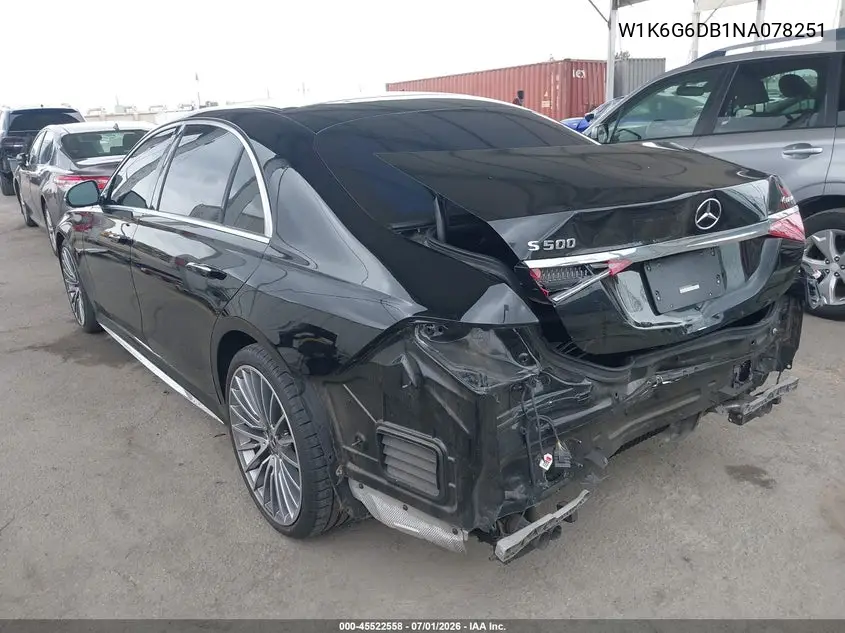 2022 Mercedes-Benz S 500 4Matic VIN: W1K6G6DB1NA078251 Lot: 45522558
