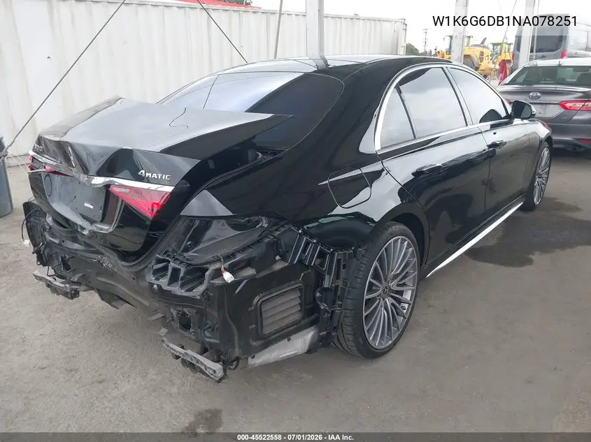 2022 Mercedes-Benz S 500 4Matic VIN: W1K6G6DB1NA078251 Lot: 45522558
