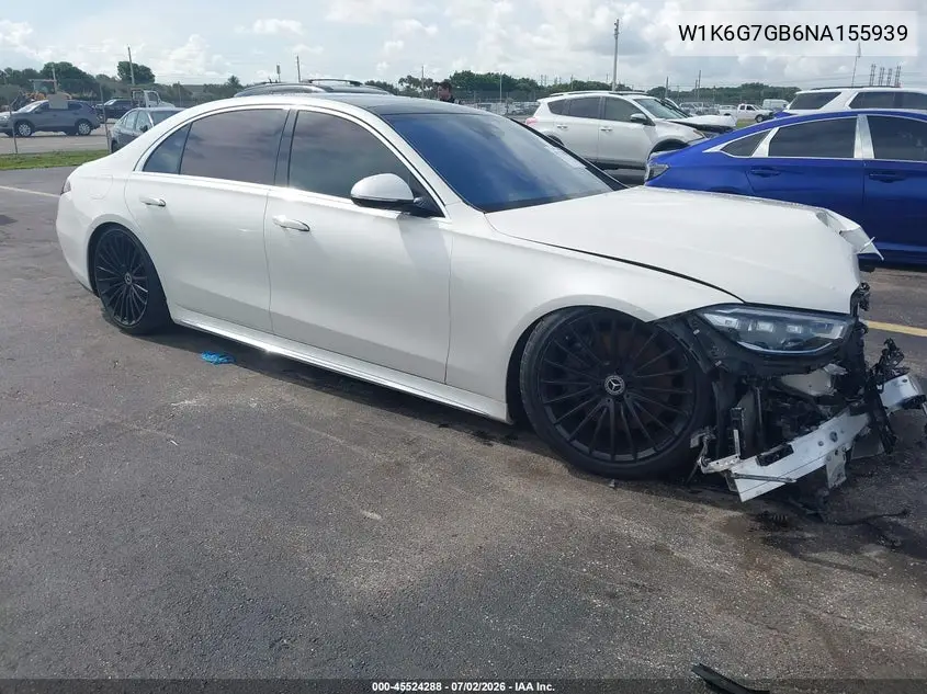 2022 Mercedes-Benz S 580 4Matic VIN: W1K6G7GB6NA155939 Lot: 45524288