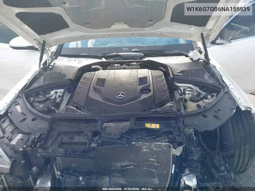 2022 Mercedes-Benz S 580 4Matic VIN: W1K6G7GB6NA155939 Lot: 45524288